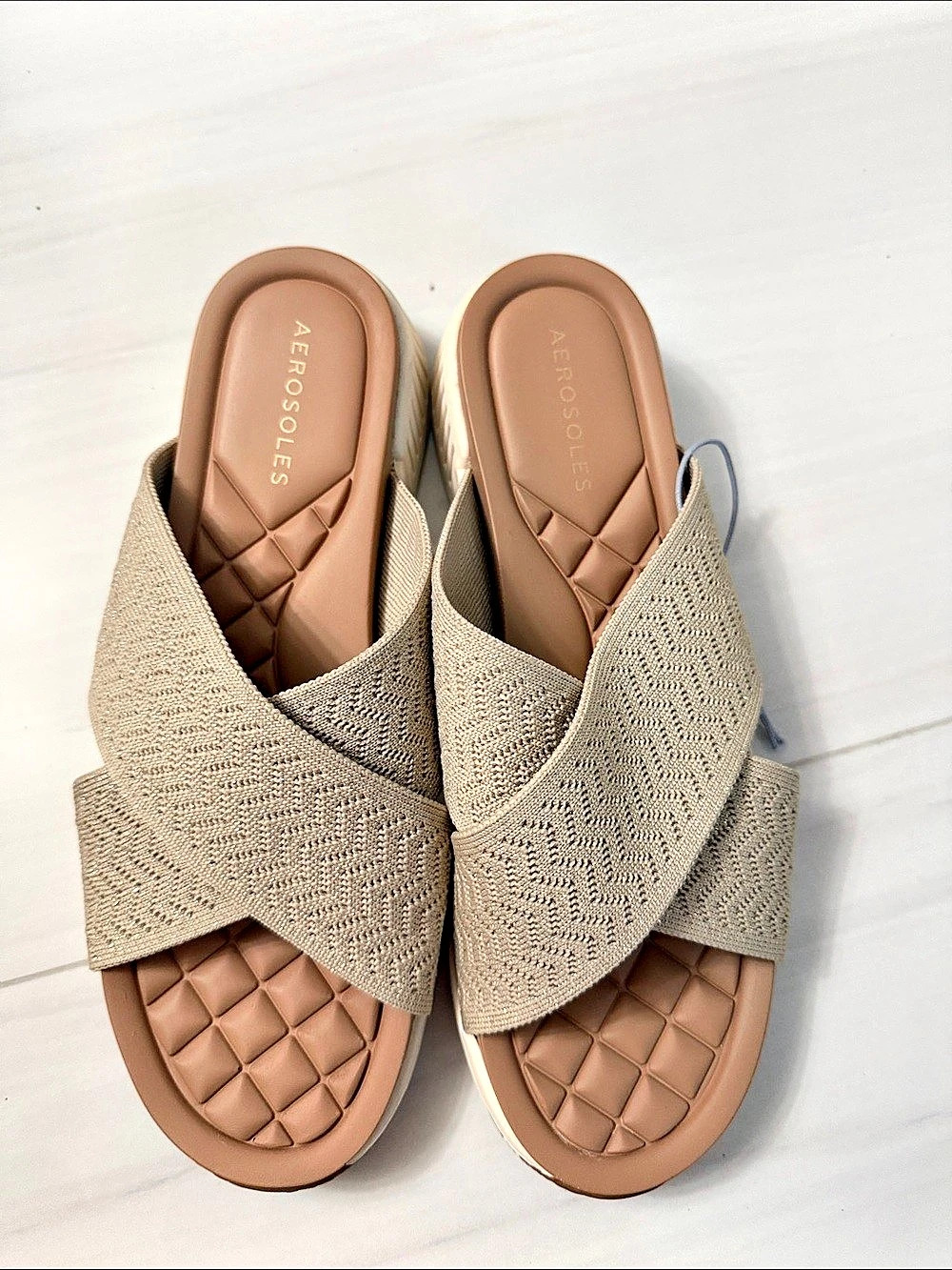 Aerosoles Bente Woven Cross Strap Sandals Beige US 8.5
